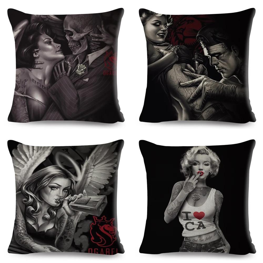 Mexico Chicano Sexy Women Skull Pillow Case Decor Cartoon Printed Girls Cushion Cover for Sofa Home Car Polyester 45*45cm