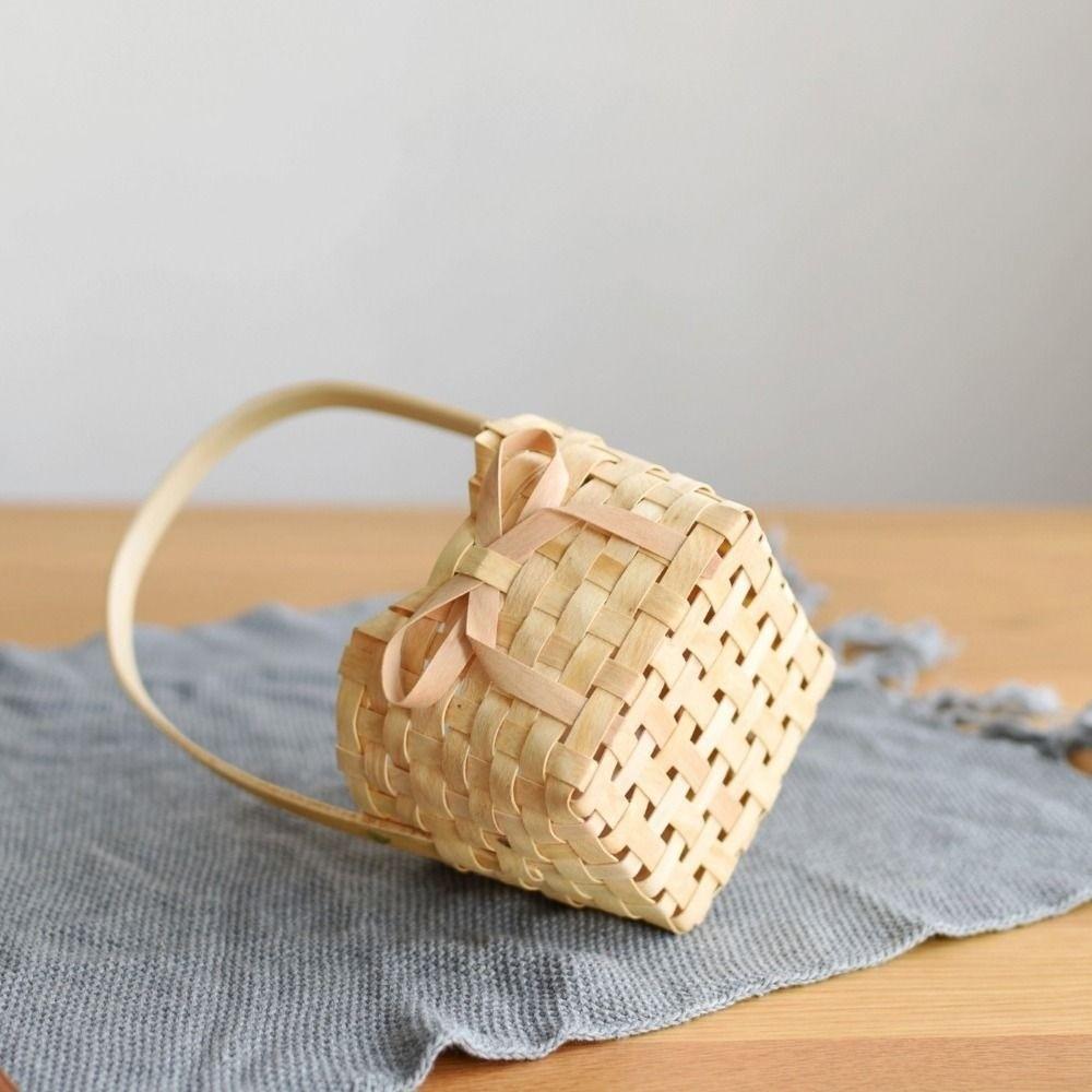 New with Handle Fruit Basket Handwoven Handmade Wood Basket 4 Styles Handhold Weaving Flower Basket Vine Living Room Decoration