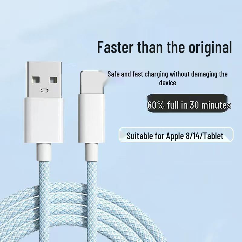 Apple 8/13/14 Fast Charging USB Cable - 27W PD, Colorful Braided Design.
