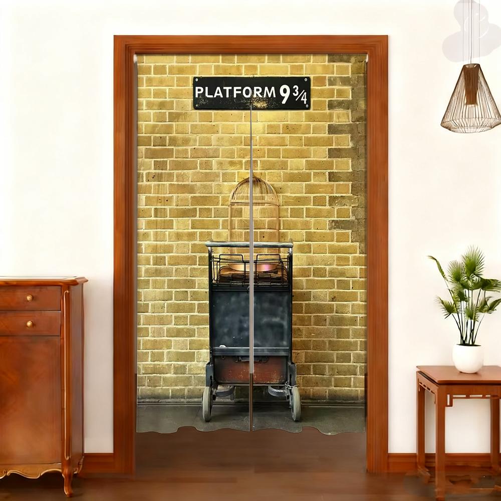 Harryy Potters 9 3/4 Train Platform Brick Wall Photography Backdrop Magic School Door Hanging Banner Half-Curtain Baby Portrait