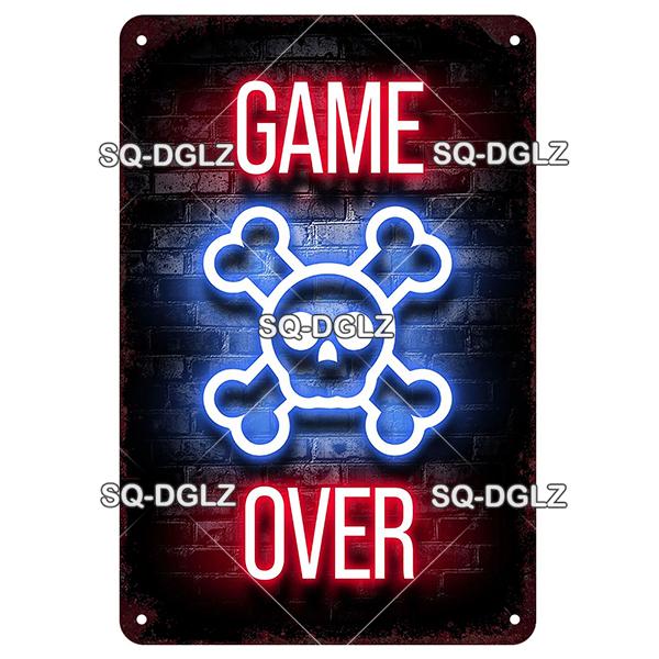 SQDGLZ Vintage Game Zone Neon Metal Sign Tin Sign Plate Home Bar Door Wall Decor Sticker Man Cave Decoration Plaque Poster Gift