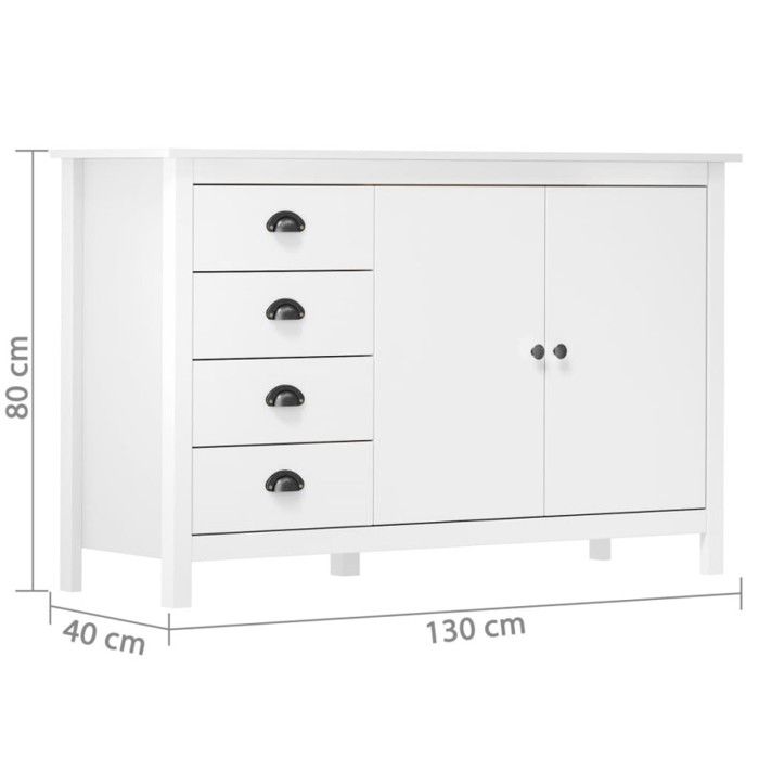 VidaXL Buffet Hill Blanc 130x40x80 cm Bois de pin solide 288932
