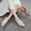 Low Heel Outdoor Slippers Fashion Pointed Toe Woven Genuine Leather Women's Slip-on Shoes