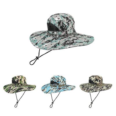 Sommer Armeefan Camouflage Fischerhut Outdoor Sonnenschutz Sonnenschutz Bergsteigerhut Große Krempe UV Fischerhut