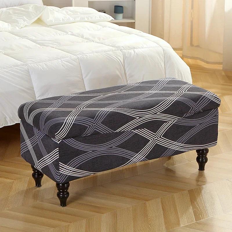 Geometric Storage Ottoman Cover Stretch FootStool Cover Folding Chair Slipcovers for Living Room Furniture Protector