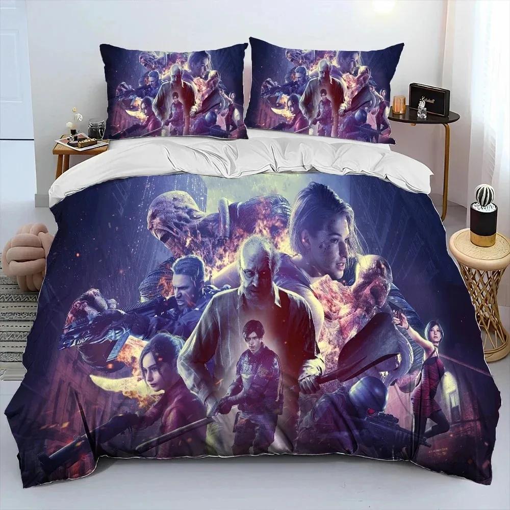 3D R-Resident Evil Games Gamer Comforter Pościel, Poszewka na kołdrę Poszewka na poduszkę, King Queen Size Pościel Zestaw Chłopców