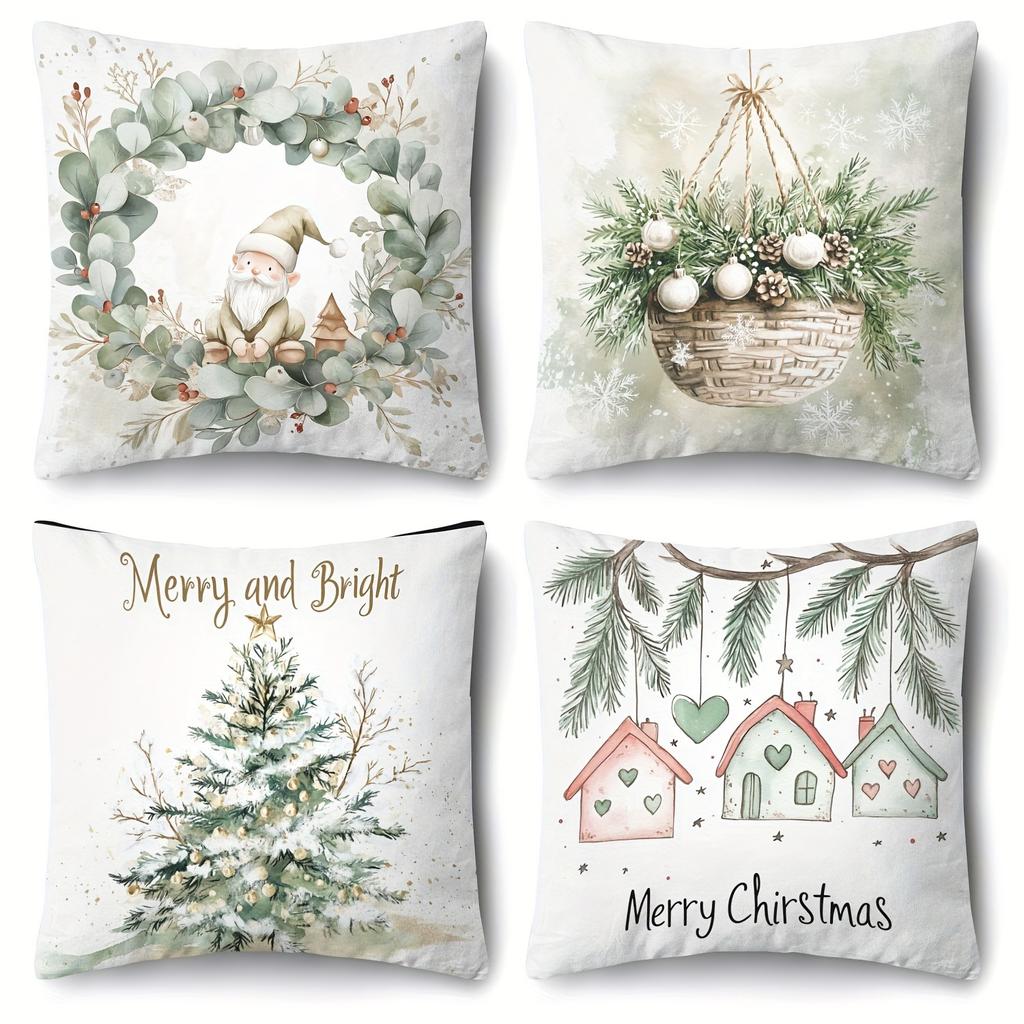 Christmas Themed Pillowcases: Gnomes, Wreaths, Trees & Houses for Festive Decor Sofa bed cushion cover, New Year home decoration