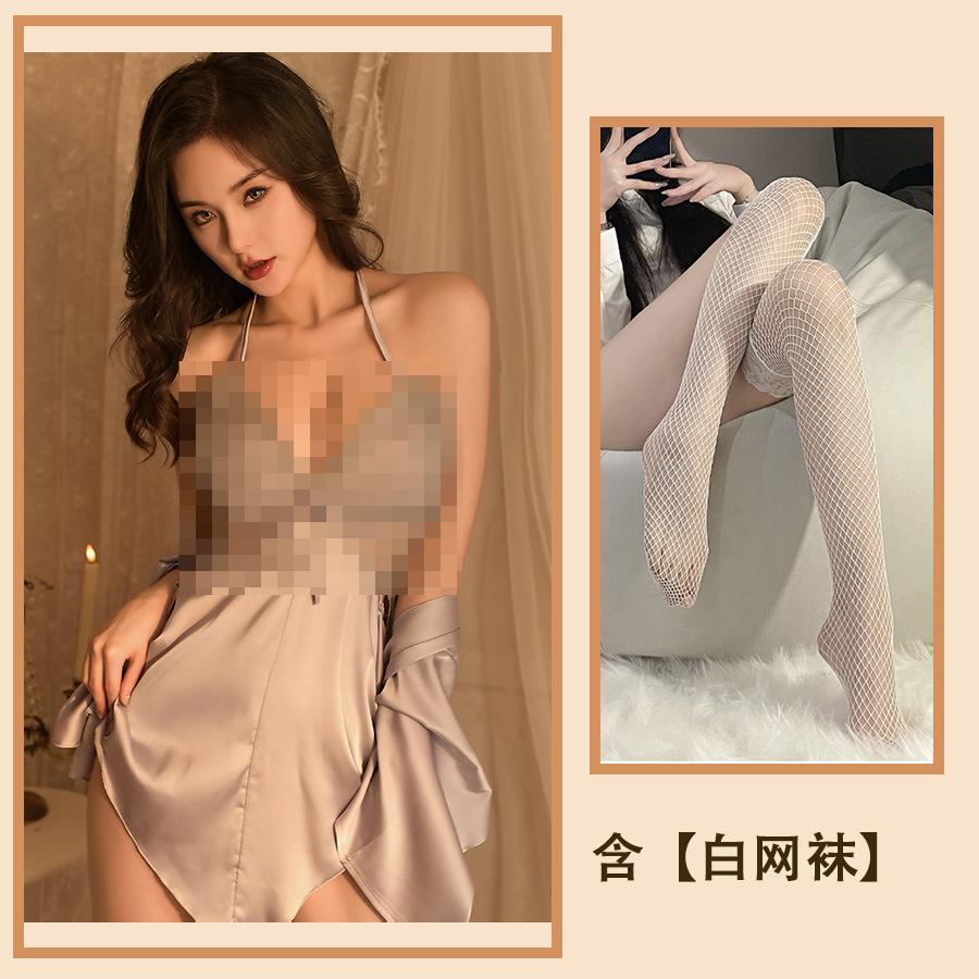 Sex Spodní prádlo Nabírané Motýlek Noční košilka Lolita Domácí oblečení Saténové Sexy Čisté Pyžamo Plus Set s hrudní vložkou