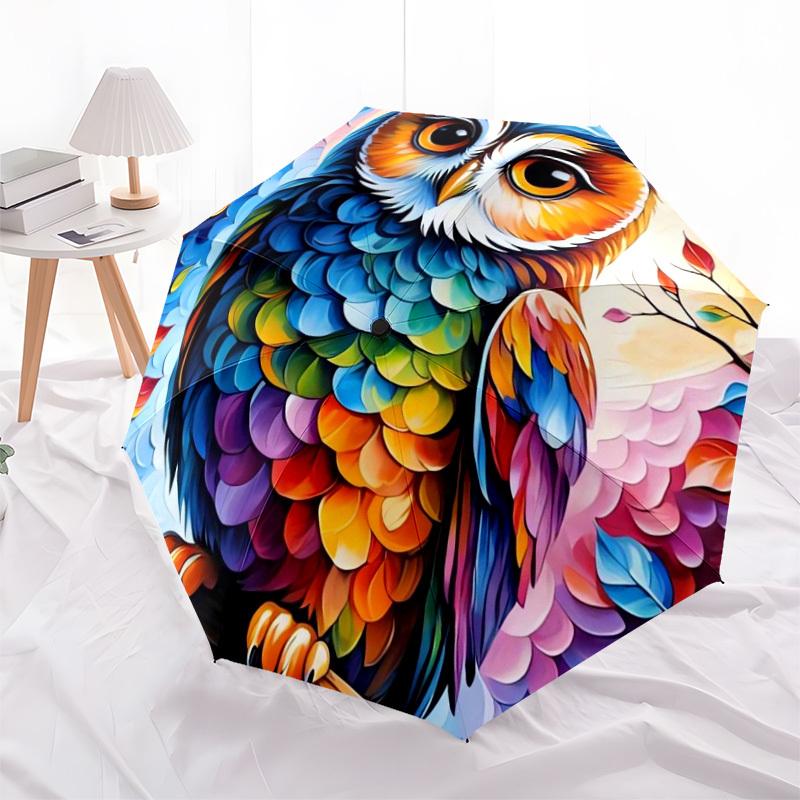 1pc Colorful Owl Artwork Umbrella with Plastic Handle,Suitable for All Seasons Home Travel Outdoor UmbrellaDD271