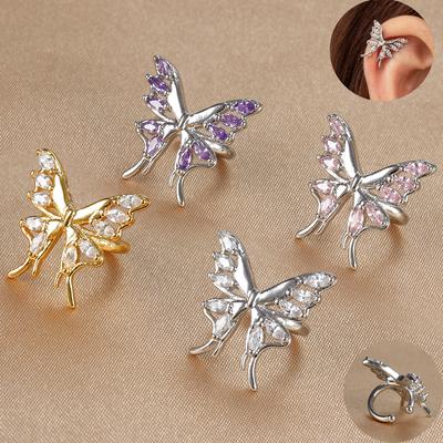 Butterfly Clip Earring Exquisite Crystal Zirconia Stainless Steel Cartilage Ear Cuff Earrings for Woman Creative Trend Jewelry