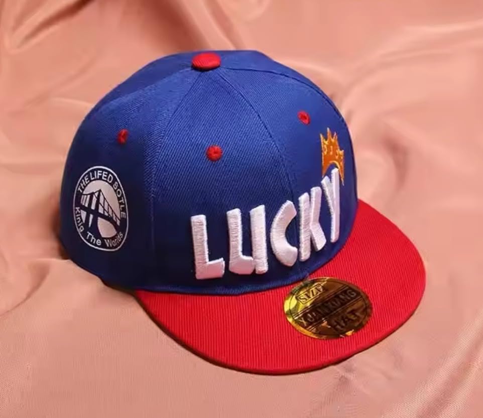 Sproutsy Kids' Flat Visor Cap, Hat for Boys and Men, Snapback, Lucky (JP, Number Size, 54.0 cm, Blue)