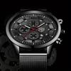 Fashion Business Men's Stainless Steel Mesh Strap Quartz Watch Fake Three Eyes With Date Watch