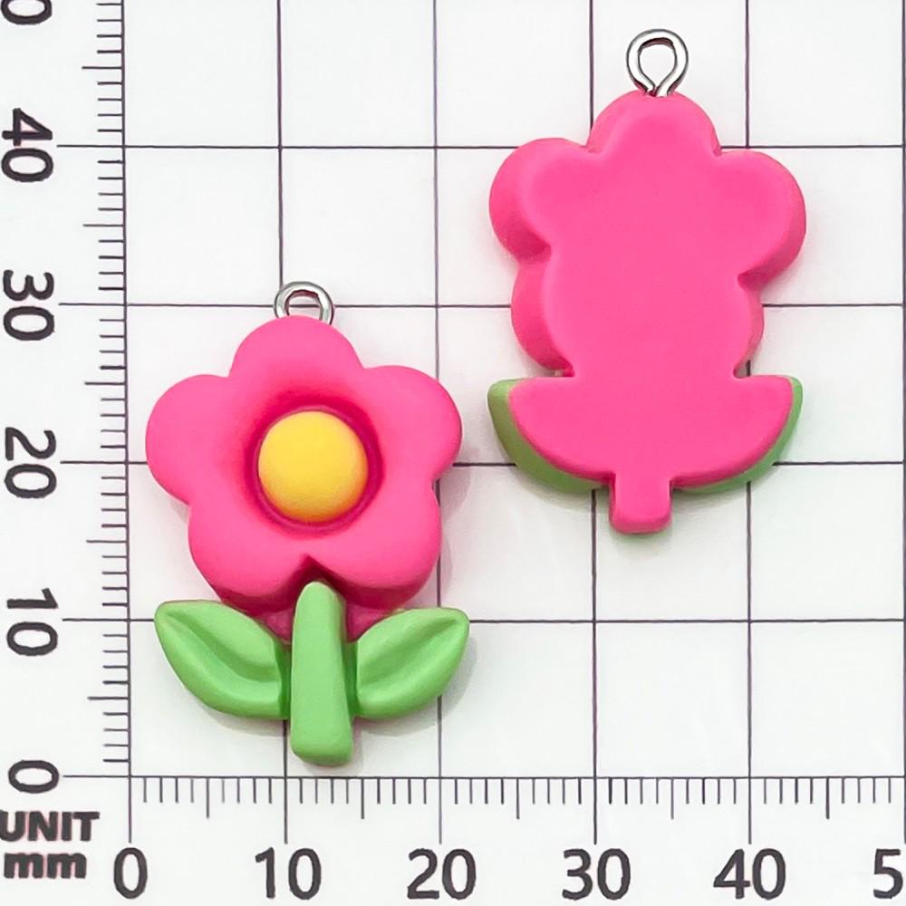 30-Piece Set: Pink Resin Sunflower & Rose Flower Pendants for DIY Jewelry