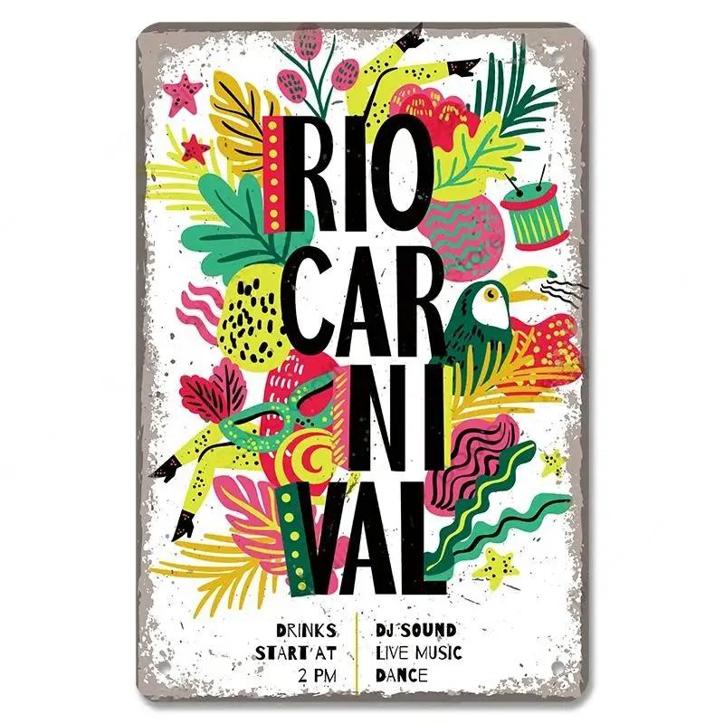 Vintage Brazil Travel Poster Country Flag Metal Tin Signs Retro Carnival Party Metal Plate For Club Home Bar Cafe ART Wall Decor