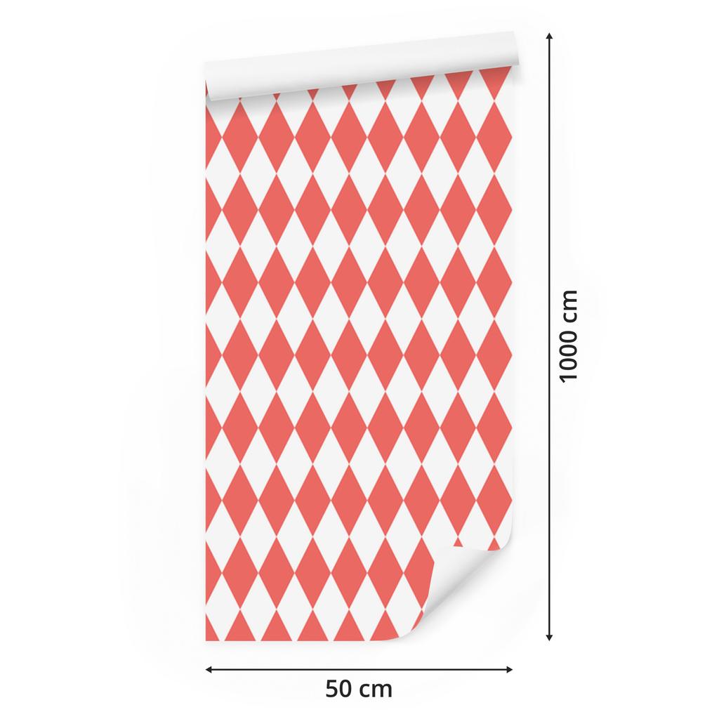 Harlequin Diamonds Wallpaper Coral and White, Coral Background 50x1000