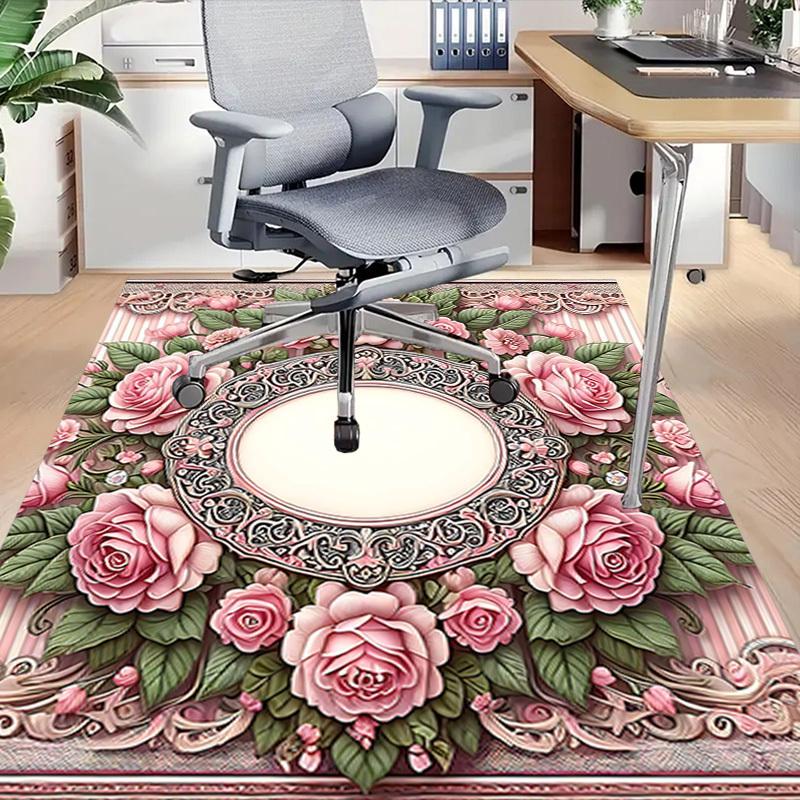 1PC Floral Frame Non-Slip Floor Carpet Compatible for Office&Living Room&Dining room - Flat-Weave Machine- Soft & Pattern-E262