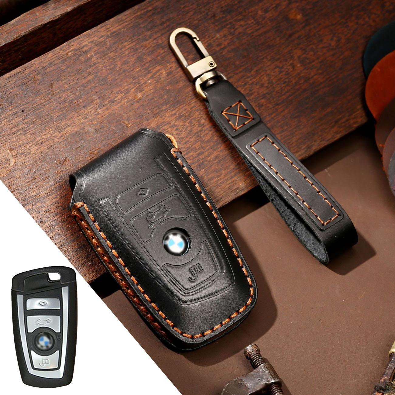 

GUSHIBEI Роскошный кожаный чехол для ключей ручной работы для BMW чёрный