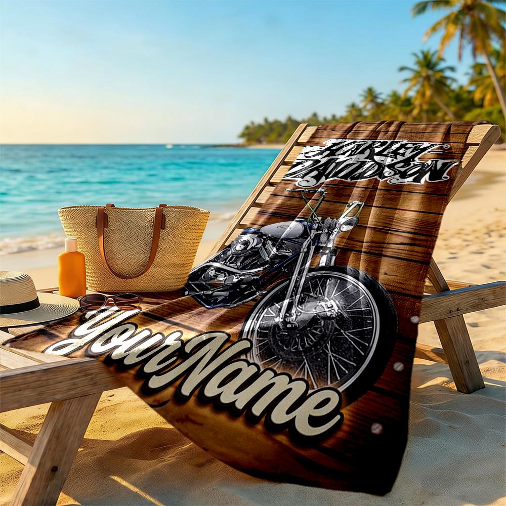 Harley-davidson Motorcycles Customizable Name Beach Towel Super Soft Microfiber Quickdry Fabric Perfect for Traveling Yoga Camping and Swimming
