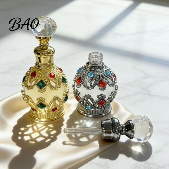 Empty Scent Container 15ML Vintage Luxury Refillable Perfume Bottle, Essential Oil & Fragrance Glass 15ml Bottle Dubai Arabian Style for Travel
