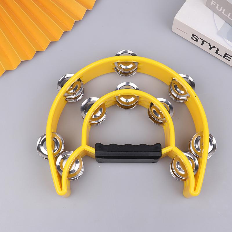Hand Bell Double Row Rattle Orff Tambourine Double Layer Hand Bell Drum Percussion Instrument Handle Jingle Bell Educational Toy