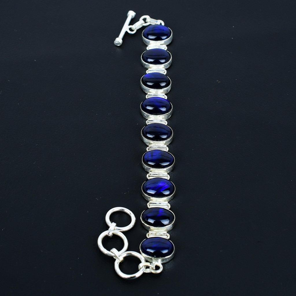 Brățară Labradorit Albastru Natural Brățară Argint Sterling 925 Brățară cu Lanț Ajustabil Brățară Boho Handmade Bijuterii cu Piatră Prețioasă Cadouri de Logodnă