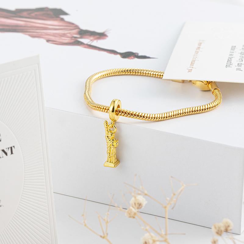 Sparking Gold Plated Charm Beads Dangle Fit Original Snake Bracelet Necklace Beads For Diy Jewelry Women Gift
