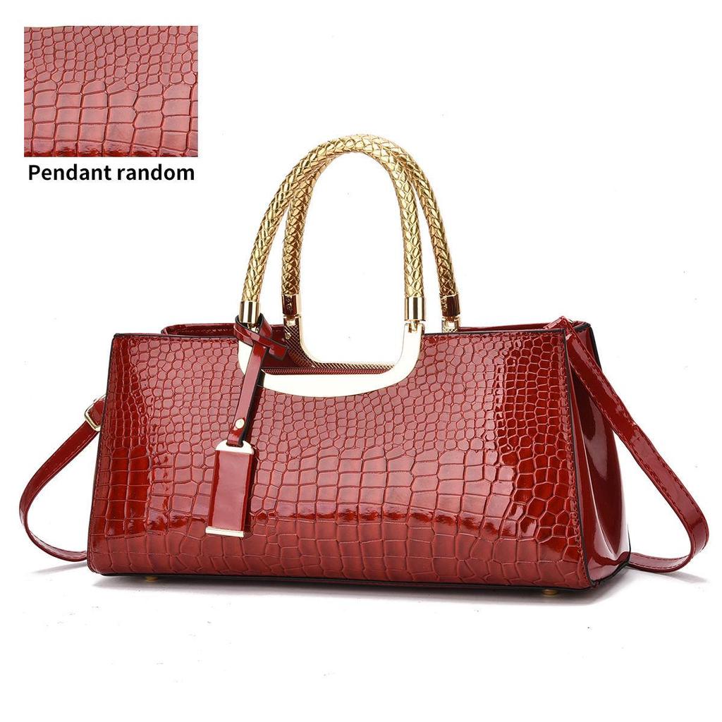 Red Patent Leather Crocodile Pattern Women's Wedding Crossbody Handbag
