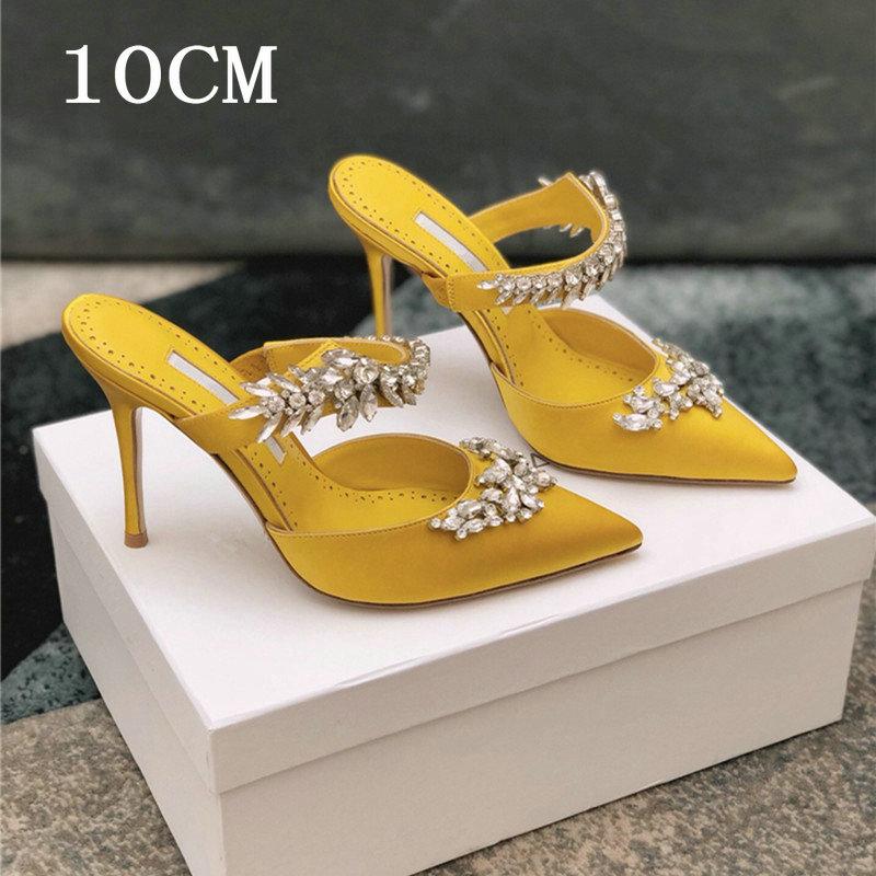 Fashion Couture! French Pointed Flat Sandal Rhinestone Goddess Fan Niche Design Sense High Heel Half Drag