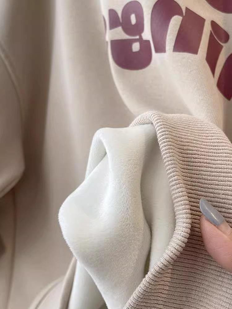 2025 American Retro Oversized Milk Tea Sweatshirt - Women's Round Neck, Thin for Spring & Autumn