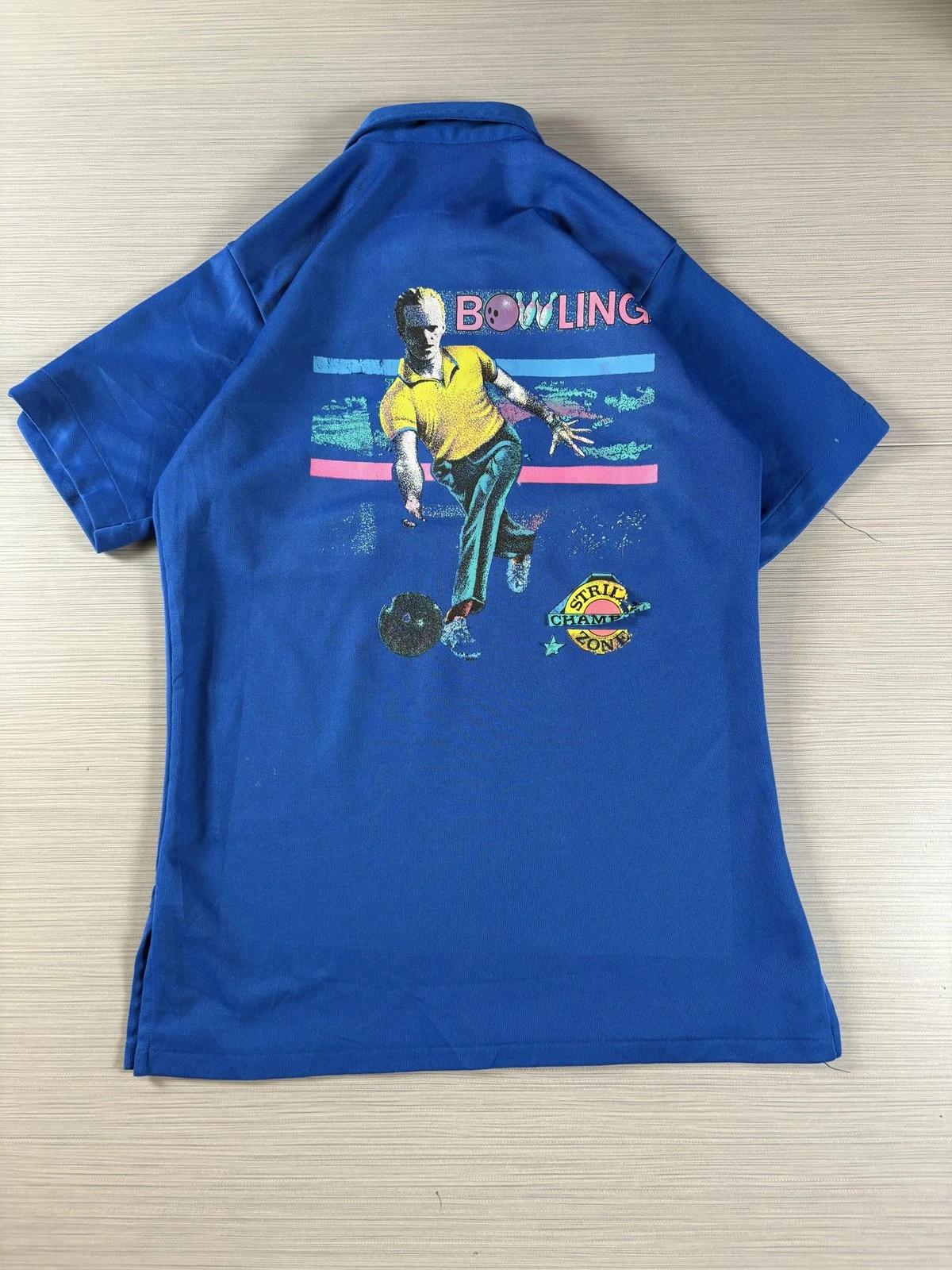 

Vintage Hilton Bowling Shirt Mens Small Blue Strike Champ Graphic 70s 80s USA M