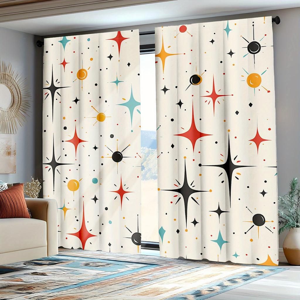 2 Stück Mid Century Modern Vorhänge, Retro Fünfziger Jahre Farbmuster Vorhänge Dekorative Vorhänge