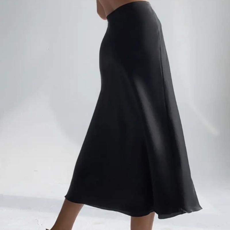 French Style High-End Satin Acetate Smooth Bodycon Mermaid A-Line Midi Skirt for Women