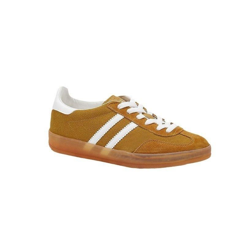 Women's Suede Sneakers Lace-up Low-top Casual Shoes Retro Style Striped Walking Shoes