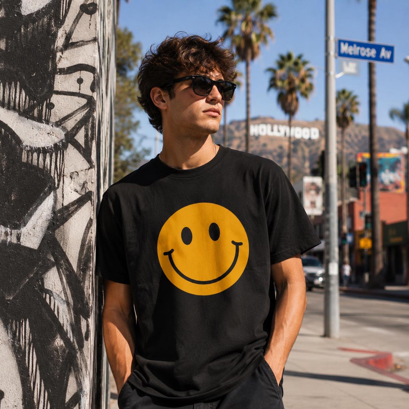 Half Smiley Face T-Shirt | Retro Happy Face Tee S