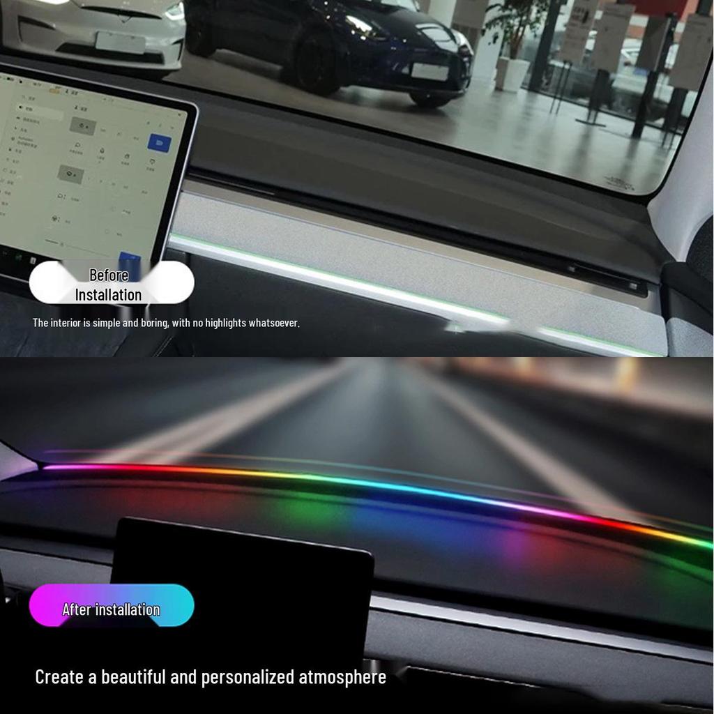 Colorful Acrylic Windshield Soundproof Light: App-Controlled, No Wiring, for Car Decoration.