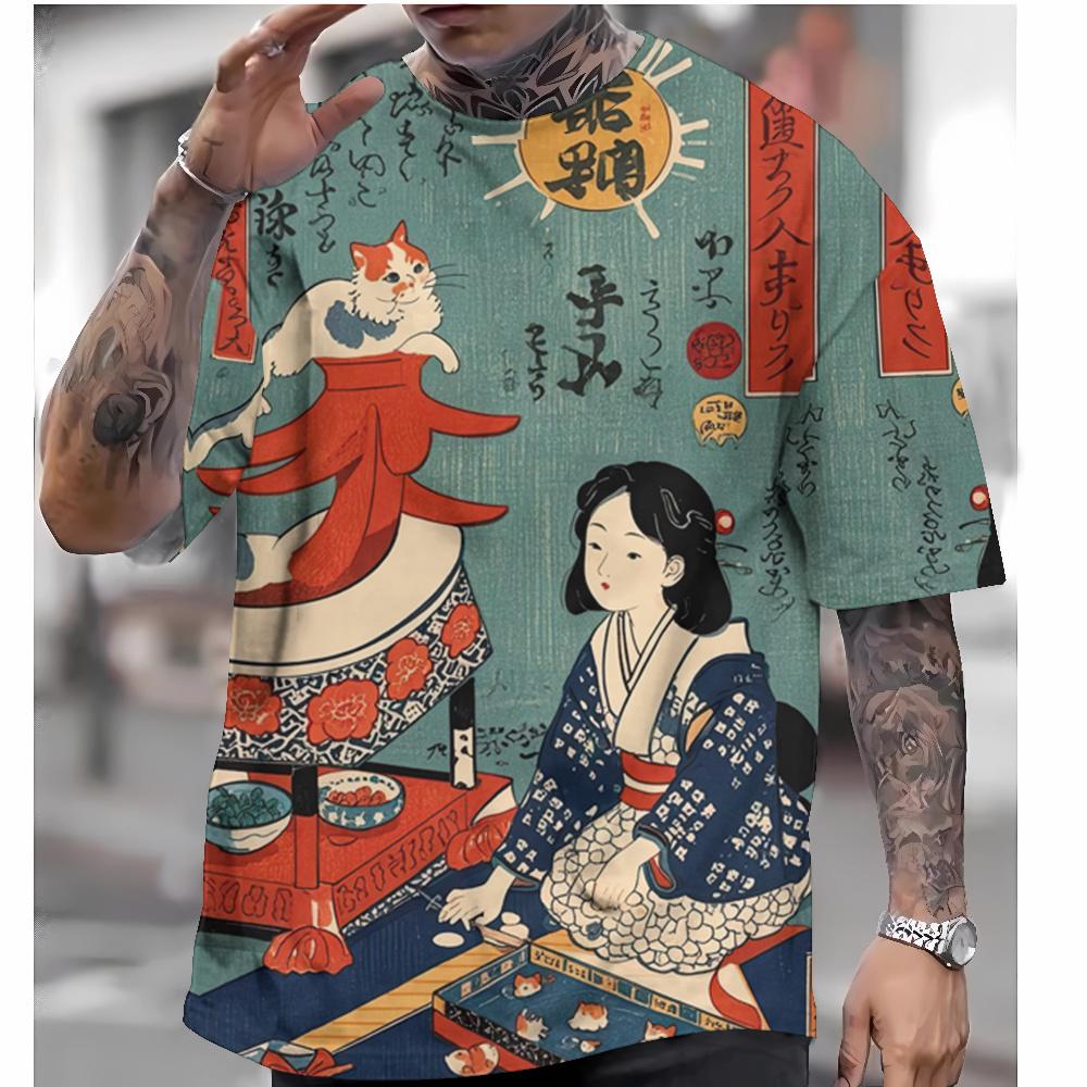 Summer Japanese style T-shirt men's Ukiyoe pattern T-shirt 3D printing