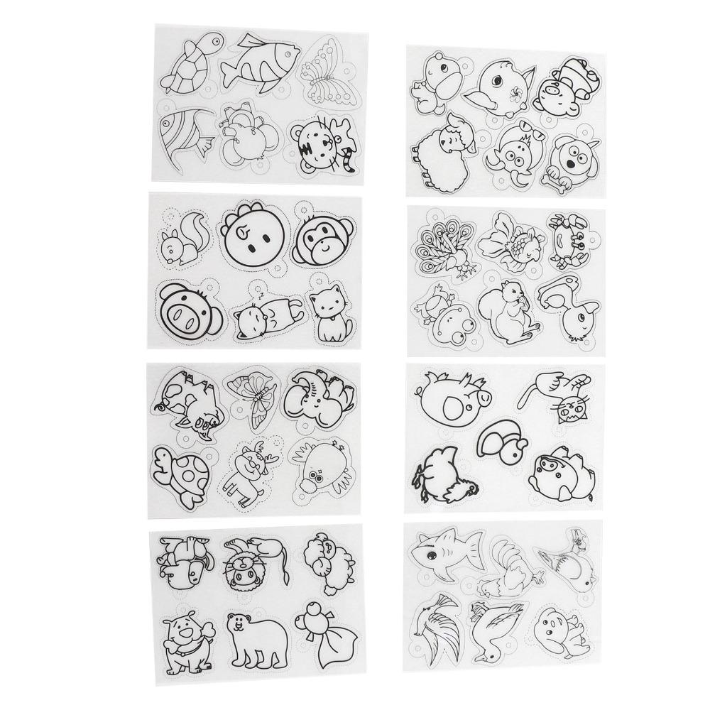 8pcs Colorable Heat Shrink Sheets Different Patterns Shrink Film Sheets DIY Keychain