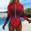 Women Long Sleeve One Piece Swimsuit Zip Front Gradient Starry Sky Print Rash Guard Surfing Bathing Suit