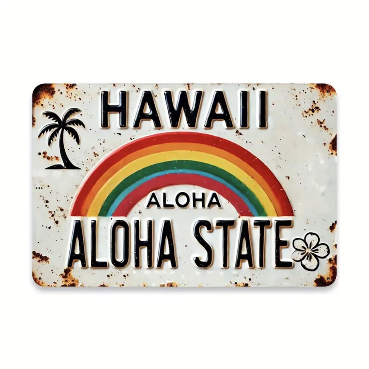 ALOHAMONI American USA Tin Plate Sign Vintage Metal Plate Number License Antique Retro Warning California West Coast Hawaii (Vintage Hawaii 1 Rainbow)