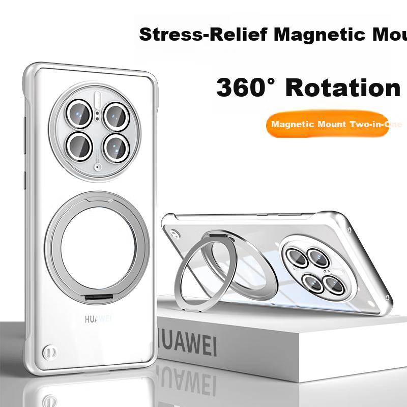 360° Magnetic Rotating Stand Case for Huawei Mate50 Mate50E Ultra-Thin Electroplated Frameless Minimalist Support Elegant Silver