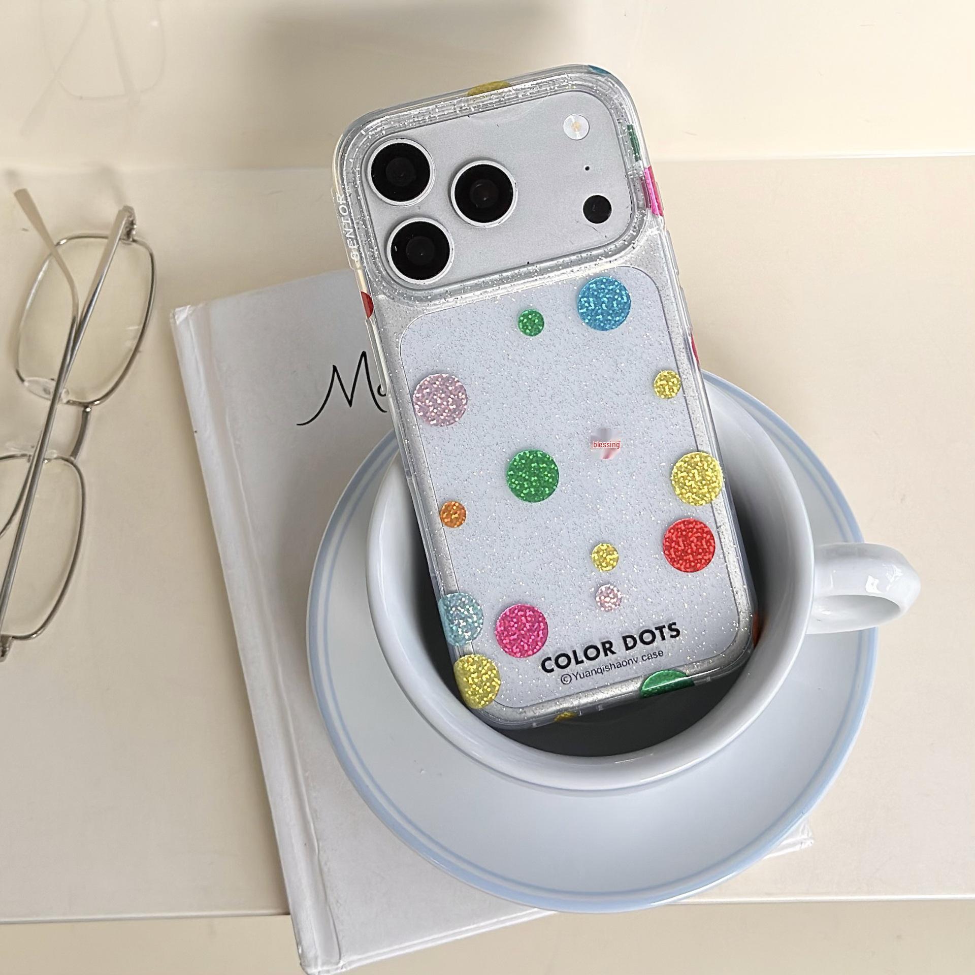 

Simple Gilded Polka Dot Chain Case for iPhone 16/17 Pro Max (Models 15/14) for Women Apple 15 Pro Max