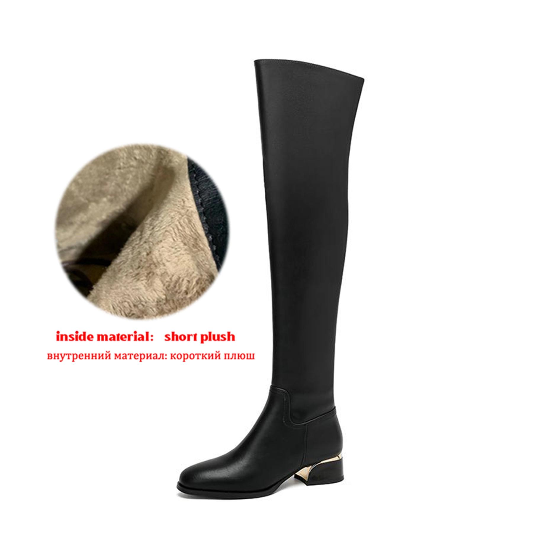

Krazing Pot Cow Skin Microfiber Round Toe Med Heels Over-the-knee Boots Size 46 Size 45 Slip on Plus Size Women Keep Warm Long Boots 39