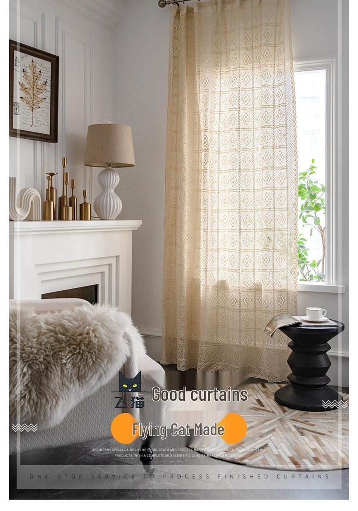 Bu Papa Curtain: Light-Permeable Hollow Crochet Patchwork Floor-to-Ceiling Bay Window Gauze, American Style