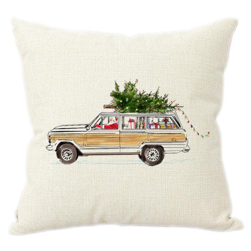 Watercolor Christmas Cars Print Home Decorative Pillow For Sofa Christmas New Year Decoration Cushion Cover Car Pillows Cases