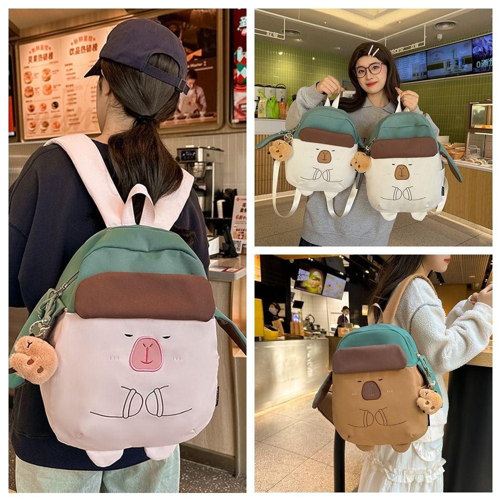 Cartoon Capybara School Bag Kawaii Shoulder Bag Lovely Capybara Nylon Backpack  Girls