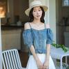 Nuovo Arrivo Canottiera Scollo a V: Maniche da Bambola Fresche e Dolci & Stile Denim di Alta Gamma