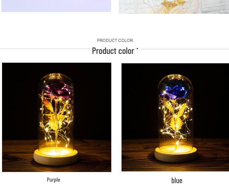 Gold Foil Rose Eternal Flower Glass Cover Gift for Valentine's Day, Christmas, New Year