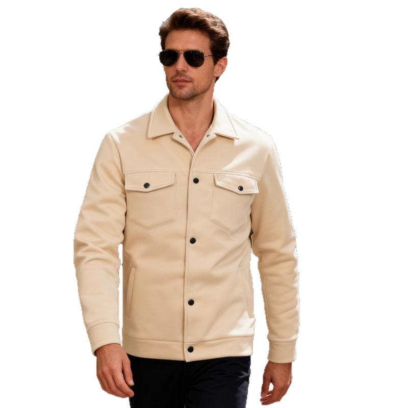 

2026 Autumn and Winter New Fashion Jacket Lapel Long Sleeve Simple Solid Color Jacket Casual and Versatile M абрикосовый