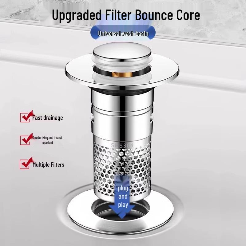 Stainless Steel Pop-up Drain Stopper with Anti-odor Mesh Filter