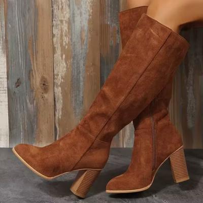 Women Knee Snow High Boots Brand High Heels Suede Shoes Winter Plush Warm Shoes 2025 Trend Elegant Goth Plus Size Botas Mujer